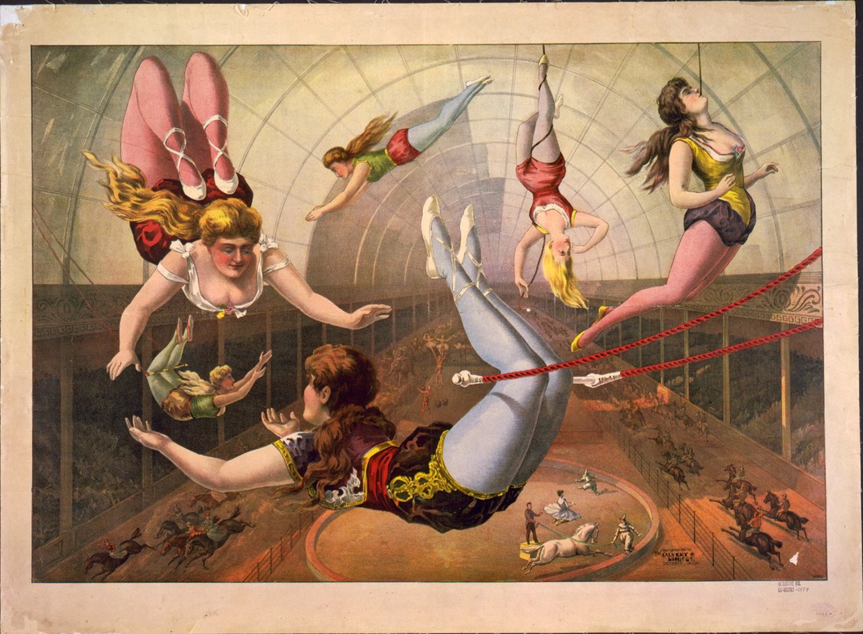 Sirkte trapezlerde kadın akrobatlar, c. 1890 by Calvert Litho. Co.