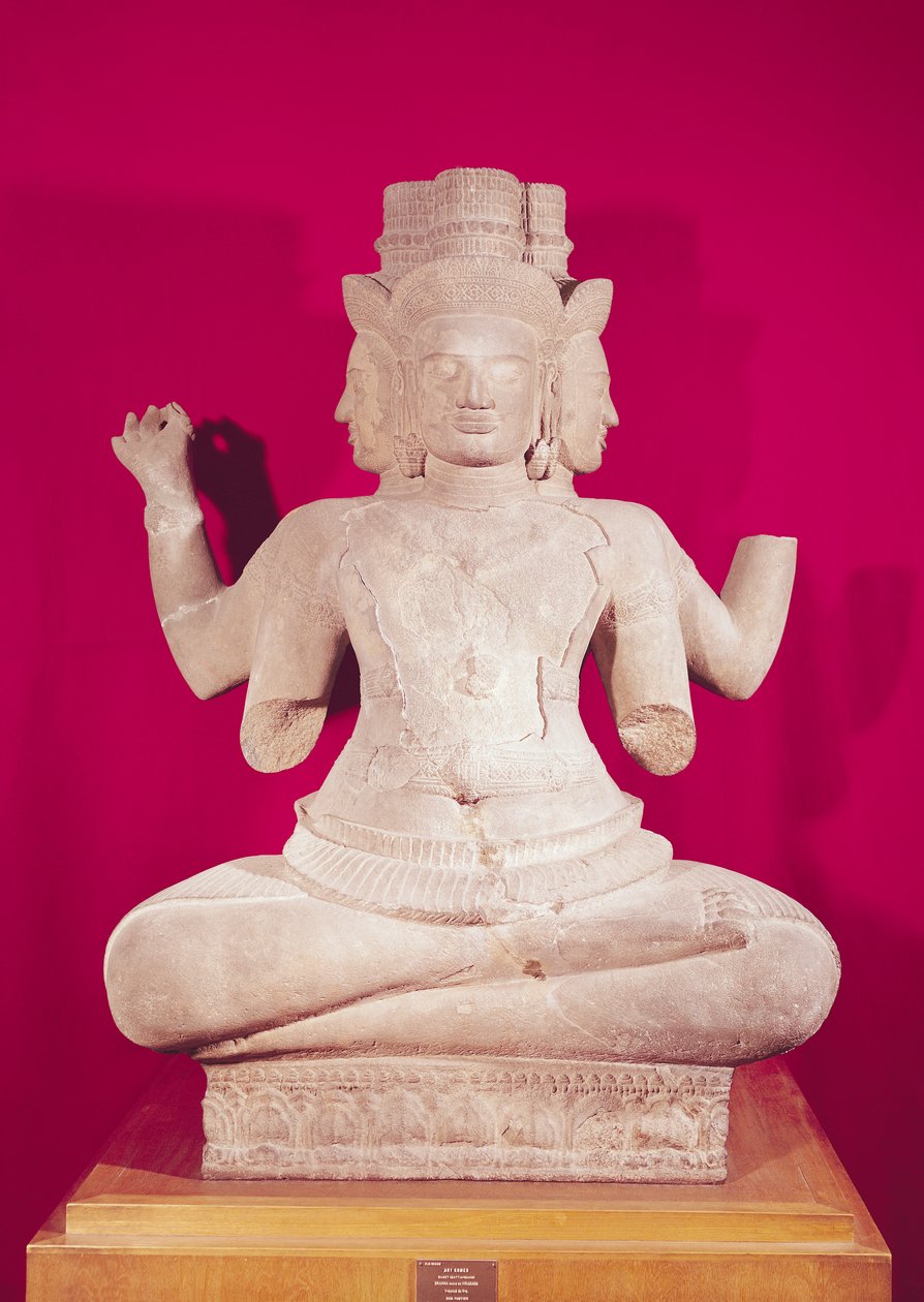 Batambang, Kamboçya, Koh Ker stili, 10. yüzyılın ortalarından (kumtaşı) dört yüzlü Brahma heykeli (ayrıca bkz. 114066) by Cambodian School