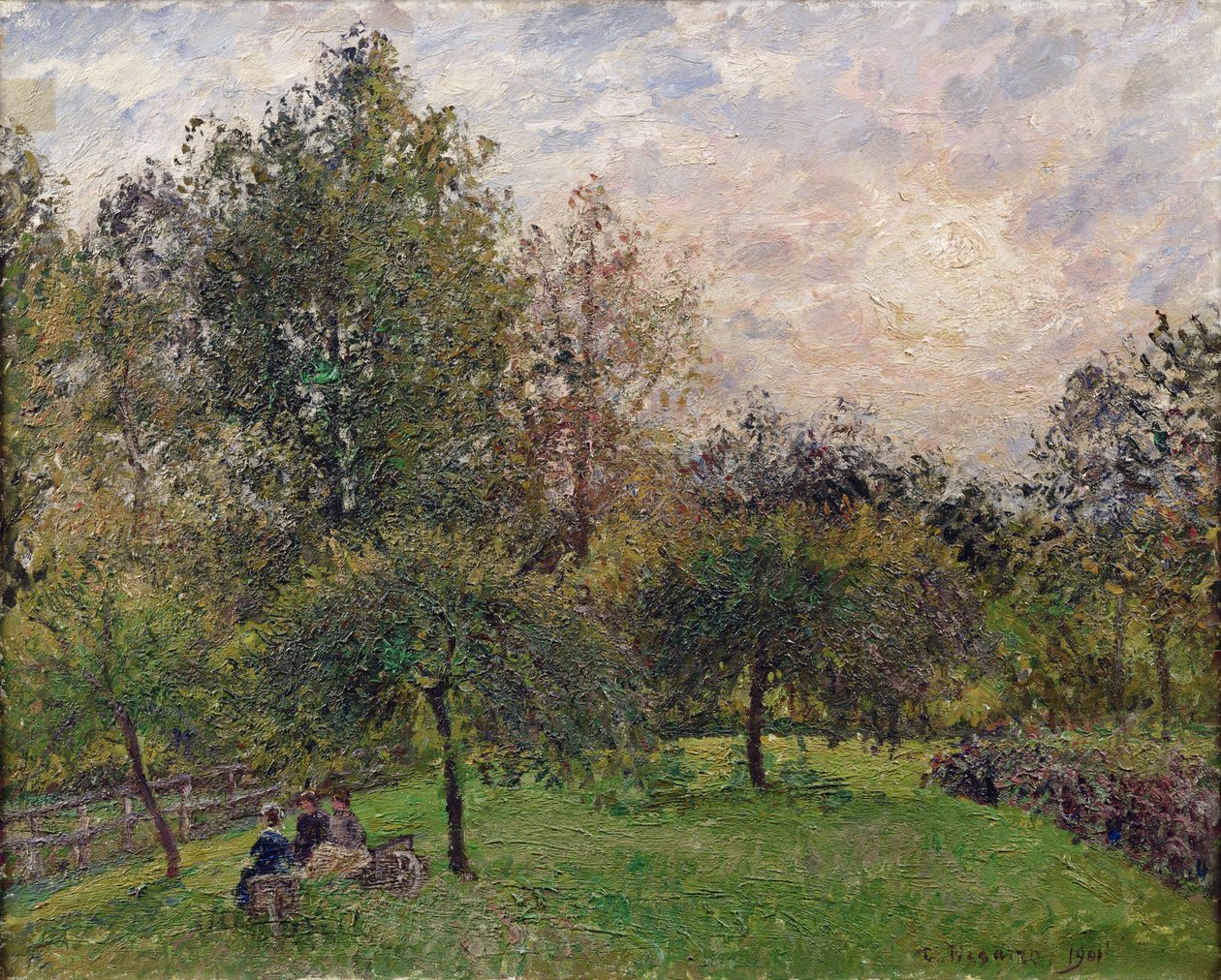 Batan Güneşte Elma Ağaçları ve Kavaklar, 1901 by Camille Jacob Pissarro