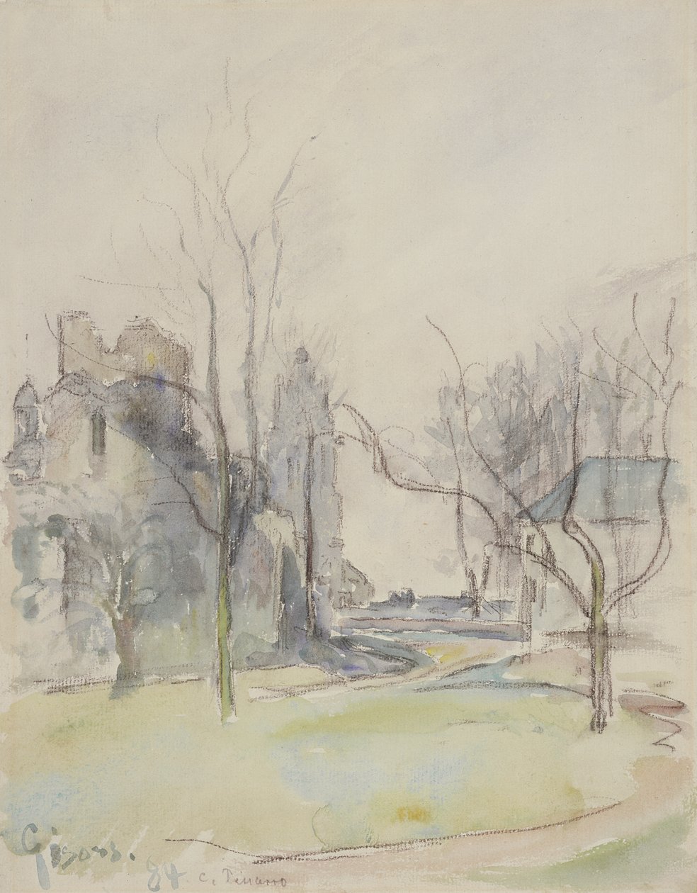 Gisors, c.1884 (kağıt üzerine siyah tebeşir üzerine wc) by Camille Jacob Pissarro
