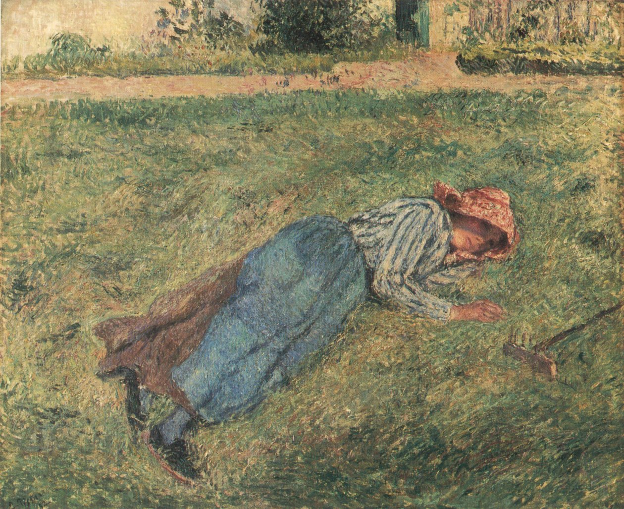 Le Repos, çimenlerde yatan köylü kadın, Pontoise by Camille Jacob Pissarro