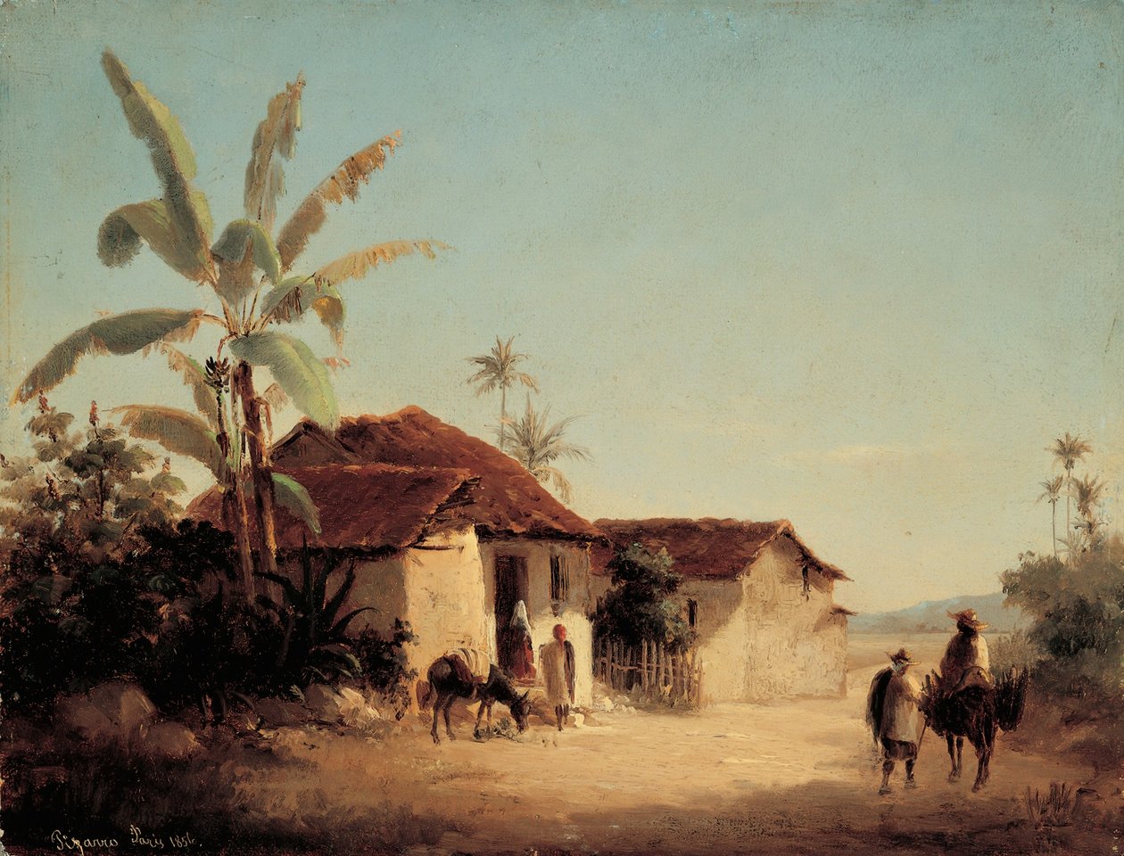 Kürekler ve palmiye ağaçları ile manzara by Camille Jacob Pissarro