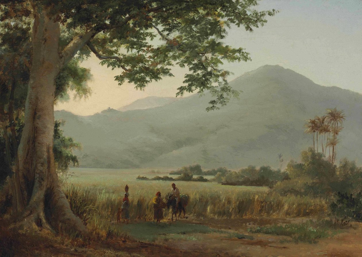 Bir yolun kenarında tartışan karakterler by Camille Jacob Pissarro