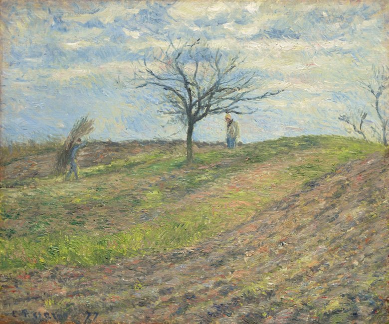 Bir paket taşıyan bir adamla kışın sürülmüş arazi 484 by Camille Jacob Pissarro