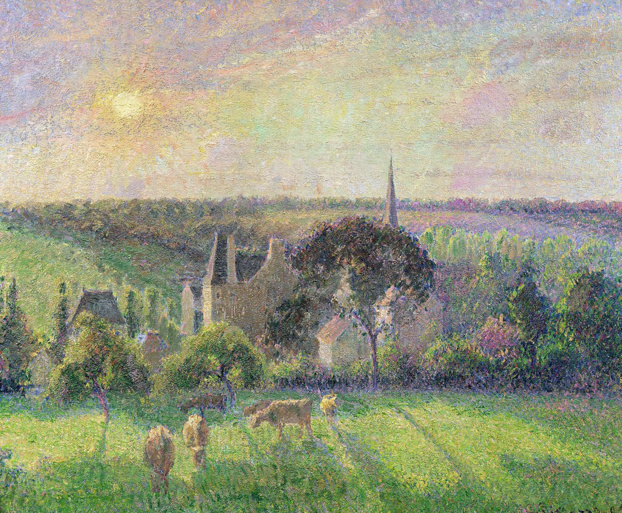 Eragny Kilisesi ve Çiftliği, 1895 by Camille Jacob Pissarro