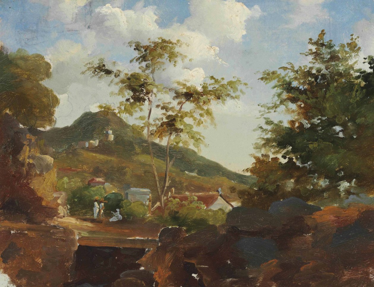 Kum tepesinin eteğindeki köy by Camille Jacob Pissarro