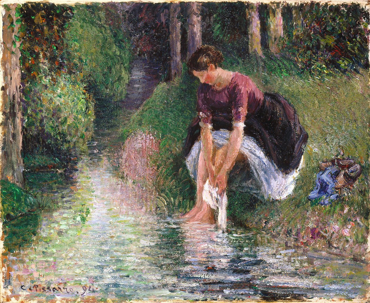 Derede Ayaklarını Yıkanan Kadın by Camille Jacob Pissarro