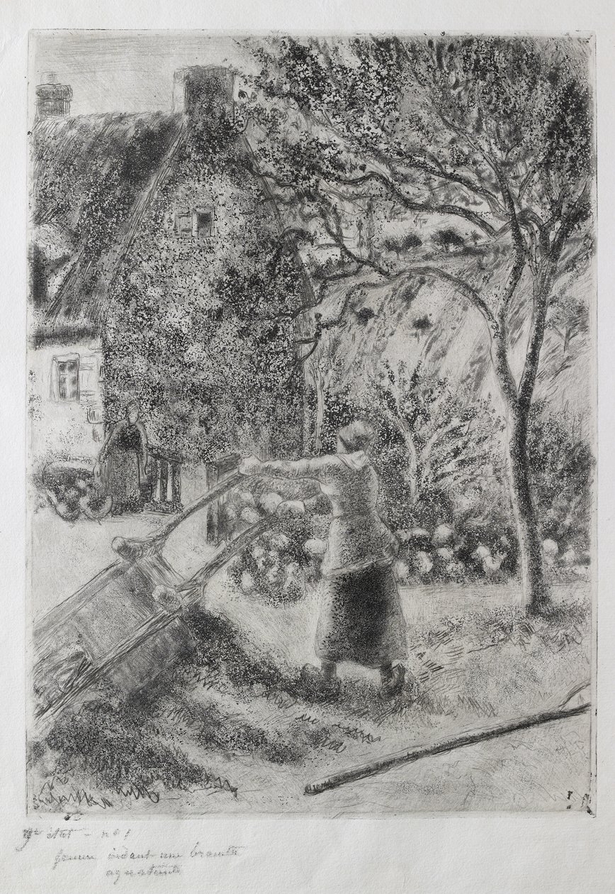 El arabasını boşaltan kadın, 1880 (drypoint, aquatint, zımpara kağıdı ve açık lokma aşındırma) by Camille Jacob Pissarro