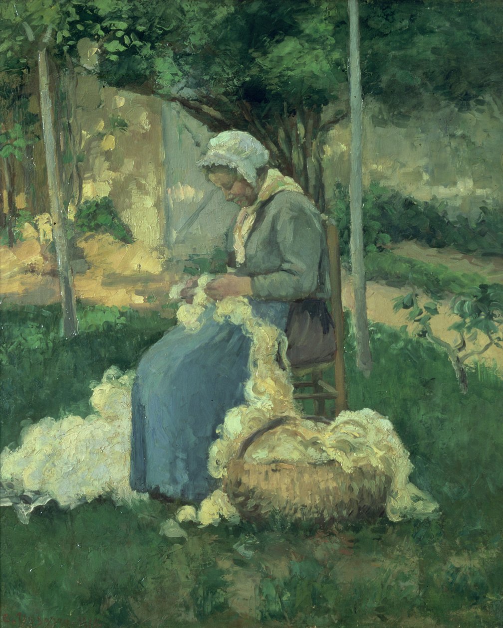 Kadın Köylü Tarak Yünü, 1875 by Camille Jacob Pissarro