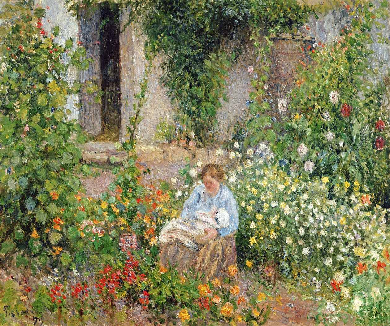 Çiçeklerdeki Anne ve Çocuk, 1879 by Camille Jacob Pissarro