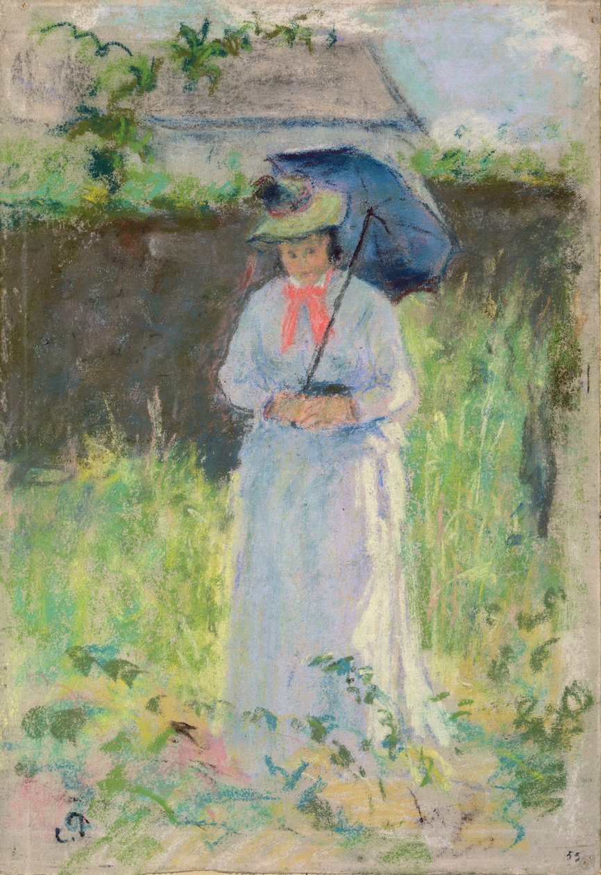 Şemsiyeli kadın (kağıt üzerinde pastel) by Camille Jacob Pissarro