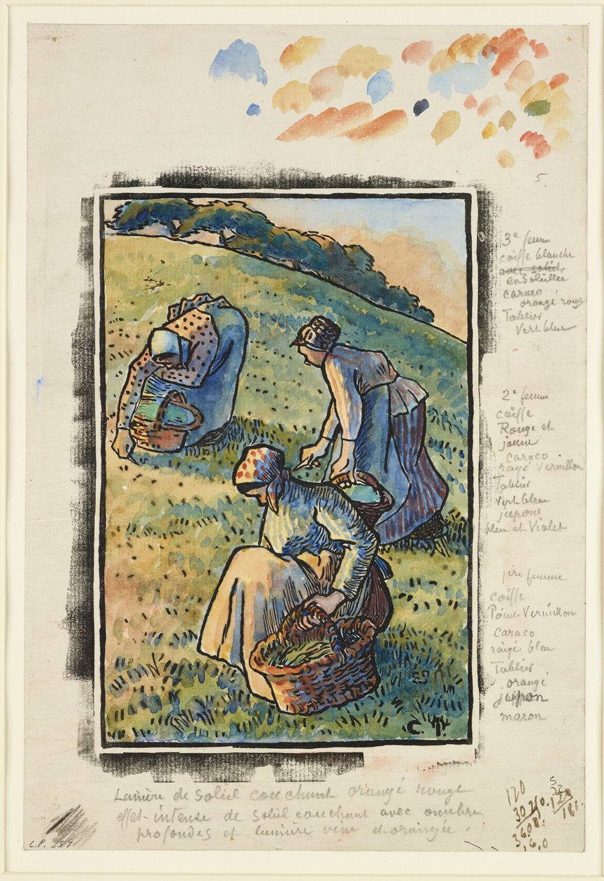 Otları ayıklayan kadınlar (kağıt üzerine gravür ve wc) by Camille Jacob Pissarro