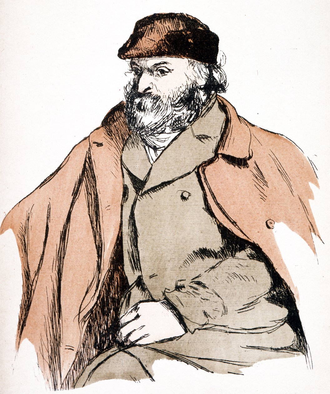 Paul Cezanne (1839 - 1906), Fransız sanatçı ve Post-Empresyonist ressamın illüstrasyon portresi. (oymak) by Camille (after) Pissarro