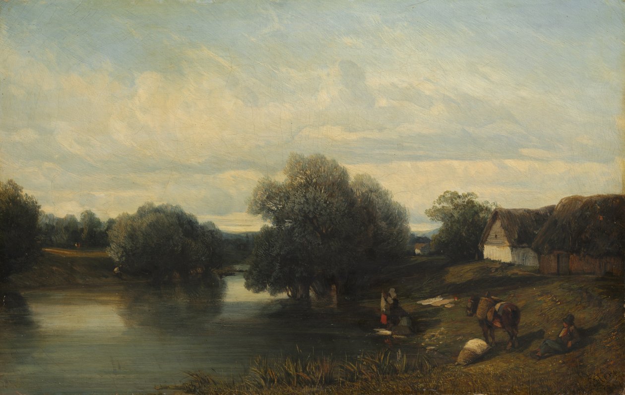 Nehir Kenarında Yıkayıcı Kadınlarla Kulübe, 1835. by Camille Flers