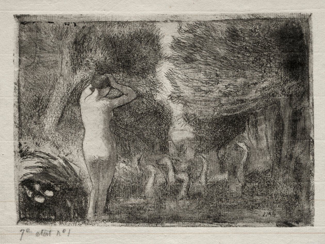 Yıkanan ve Kazlar, 1895. by Camille Jacob Pissarro