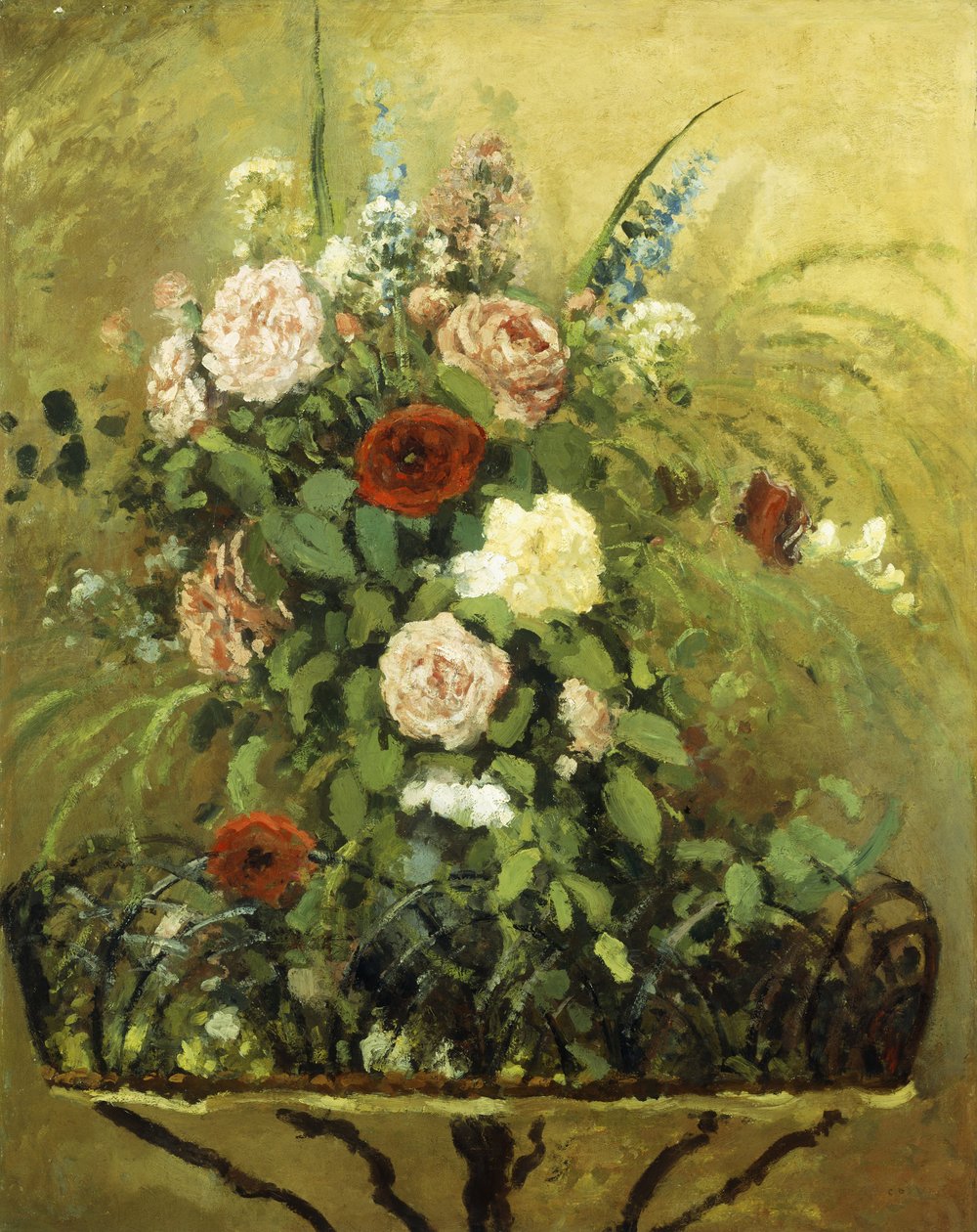 Rustik Ahşap Jardiniere ile Çiçek Buketi; Rustik Ahşap Saksılı Çiçek Buketi, 1876 dolayları by Camille Jacob Pissarro
