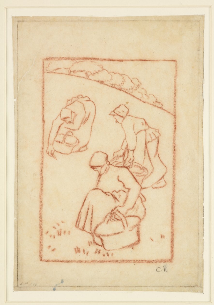 "Çimenleri ayıklayan kadınlar" için kompozisyon çalışması by Camille Jacob Pissarro