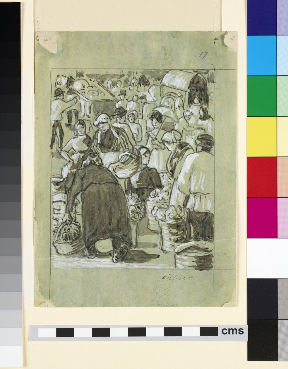 Bir pazarın kompozisyon çalışması (kağıt üzerinde Çin beyazı ile gri yıkama) by Camille Jacob Pissarro