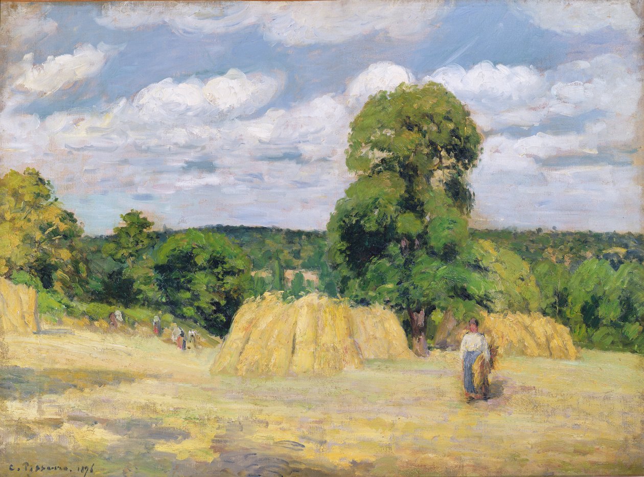 Harvesting at Montfoucault, 1876  by Camille Jacob Pissarro