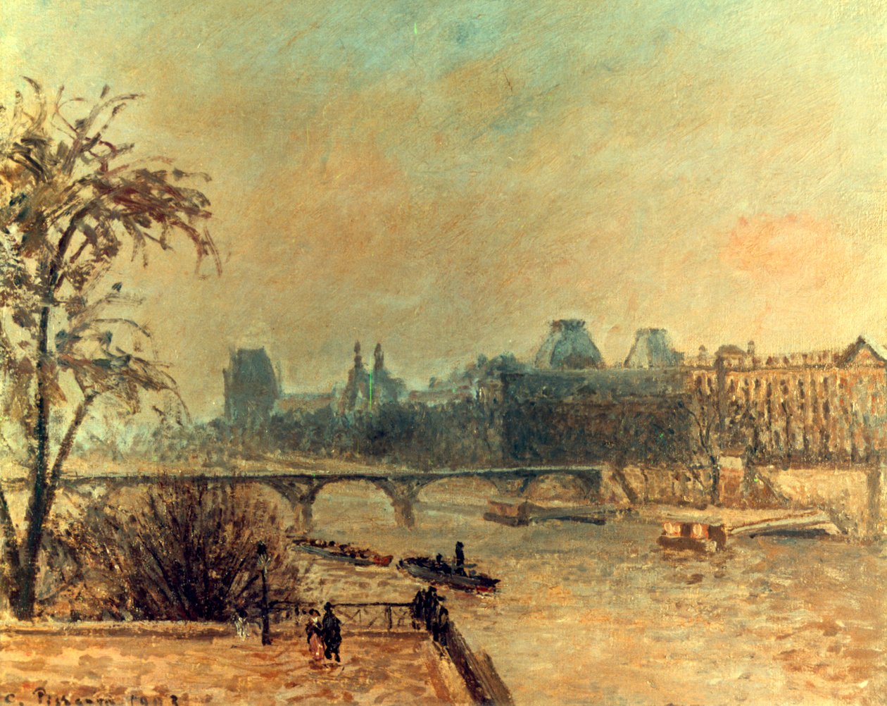 Seine ve Louvre, Paris, 1903 by Camille Jacob Pissarro