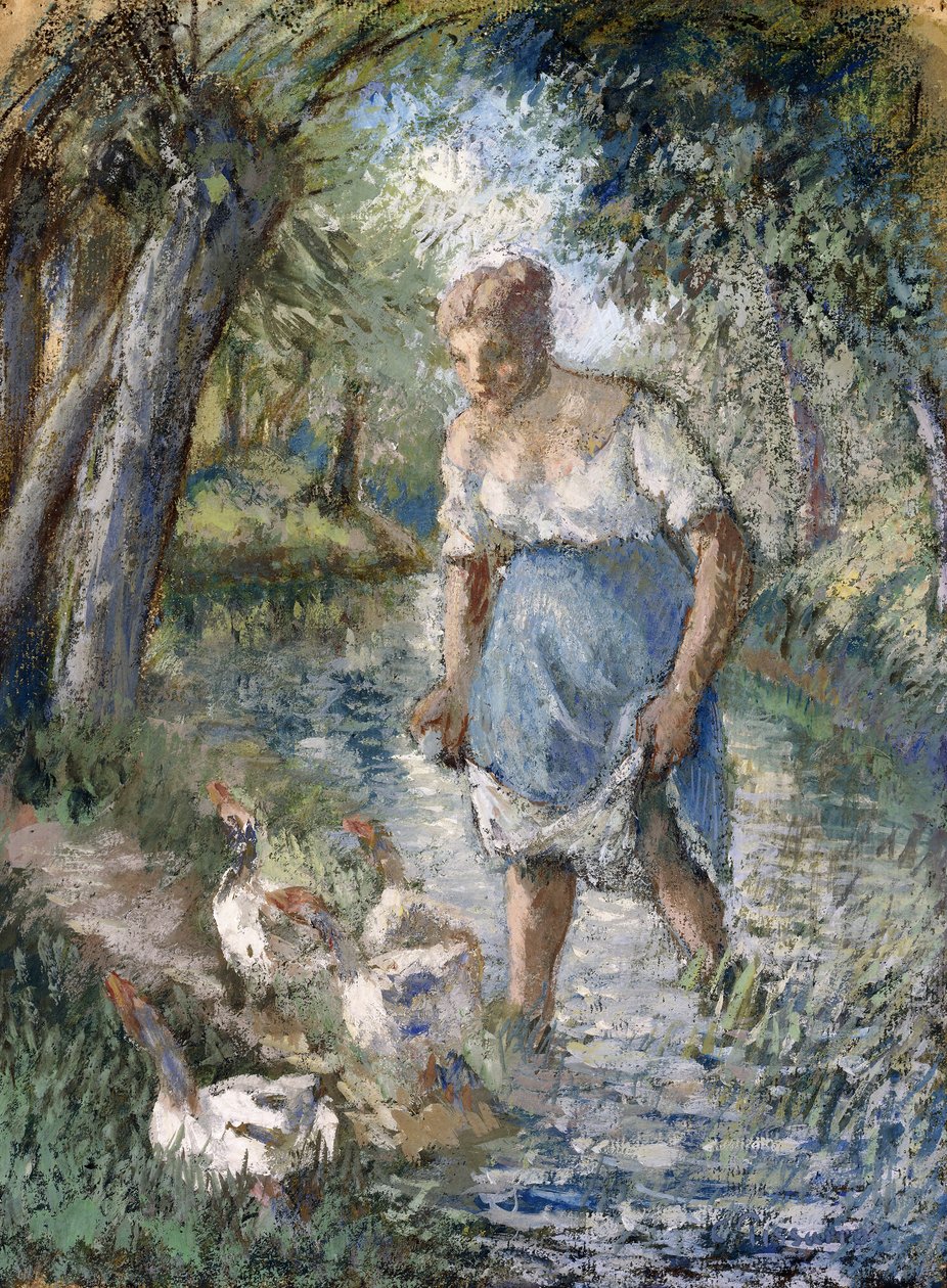 Dereyi Geçen Köylü, 1894 dolayları by Camille Jacob Pissarro