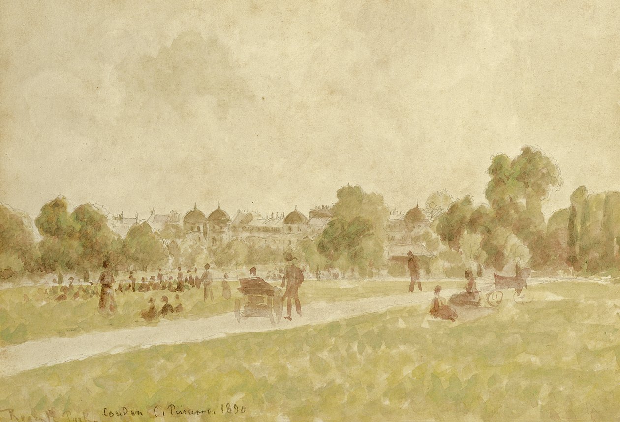 Regents Park, Londra, 1890 (kağıt üzerinde tuvalet ve kalem) by Camille Jacob Pissarro