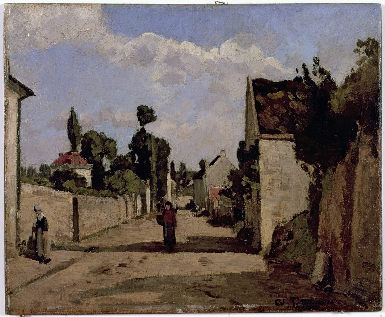Rue de lHermitage, Pontoise, c.1867 (panel üzerine monte edilmiş tuval üzerine yağlı boya) by Camille Jacob Pissarro