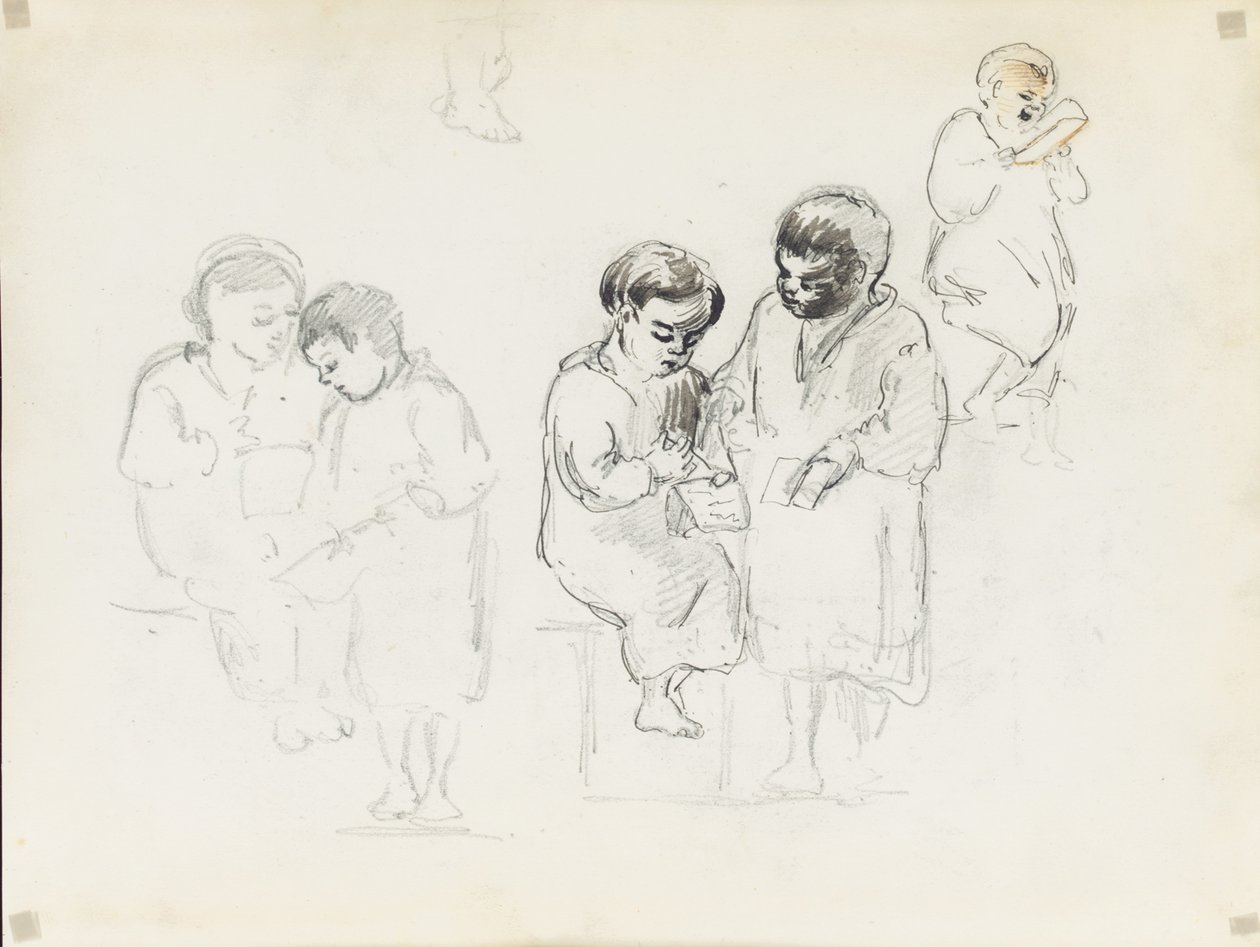 İki çocuğun okuma çalışmaları by Camille Jacob Pissarro