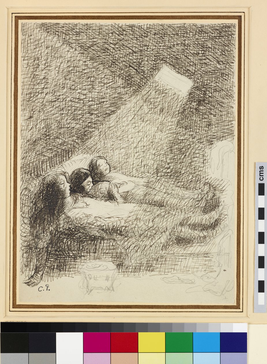 Asphysia için Çalışma (cilalı kağıt üzerinde kurşun kalem üzerine kalem ve mürekkep) by Camille Jacob Pissarro
