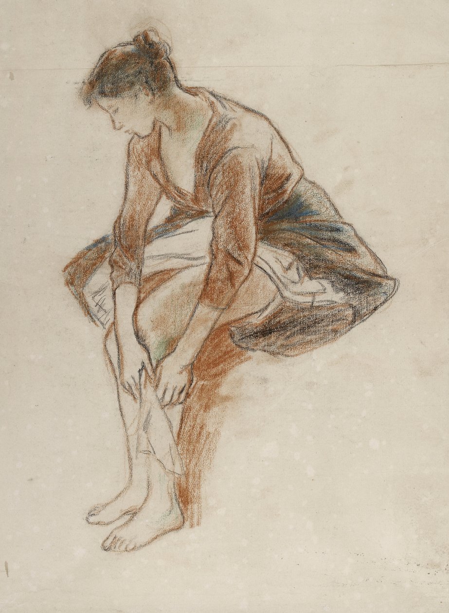 Bacaklarını Yıkanan Genç Bir Kadının Çalışması (kağıt üzerine pastel renkli renkli tebeşirler) by Camille Jacob Pissarro