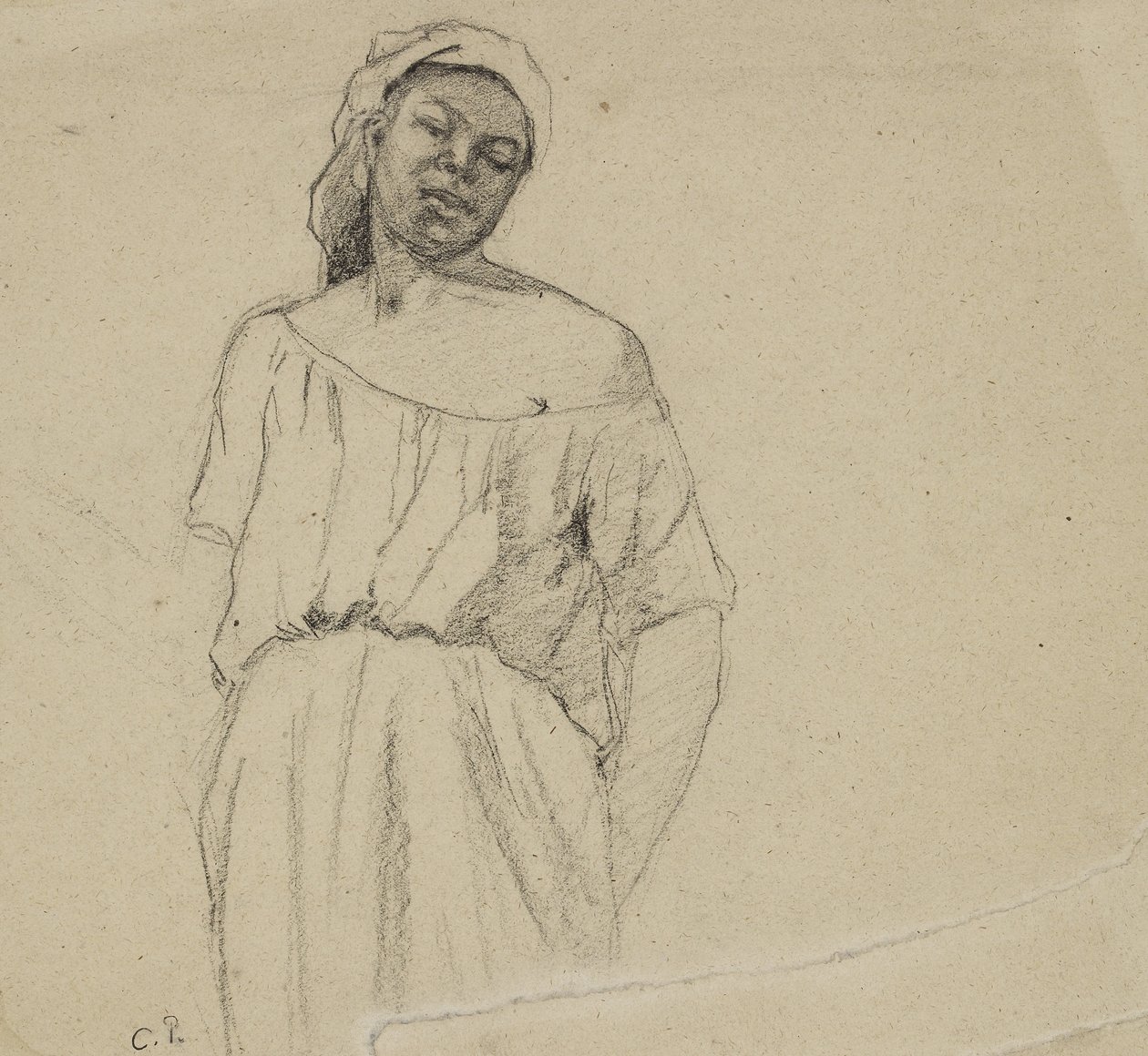 Siyah bir kişinin incelenmesi (kağıt üzerine karakalem) by Camille Jacob Pissarro