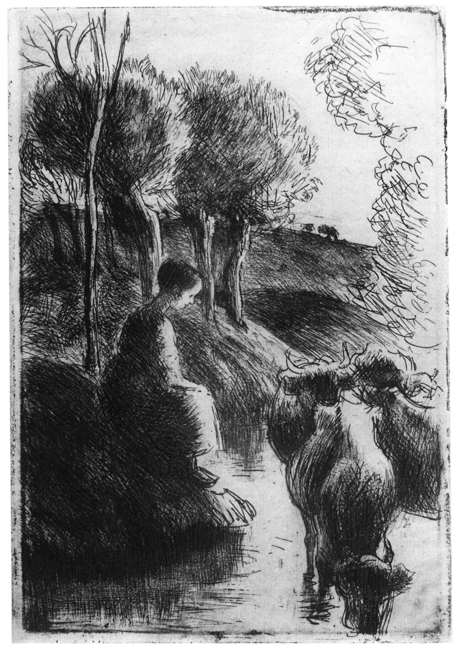 Vachere au Bord de Leau, Su Yanında Çoban, c1850-1900 1924 by Camille Jacob Pissarro