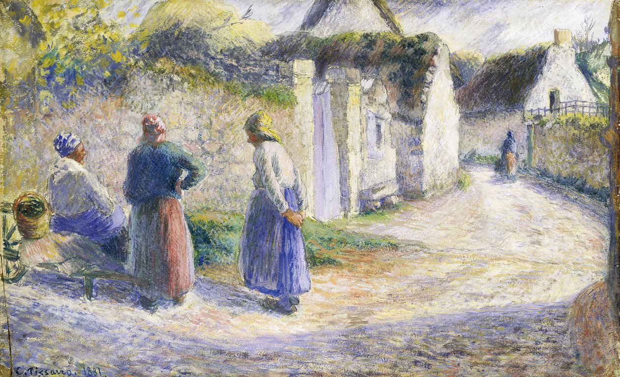 Sağda Üç Kişilik Köy Sokağı by Camille Jacob Pissarro