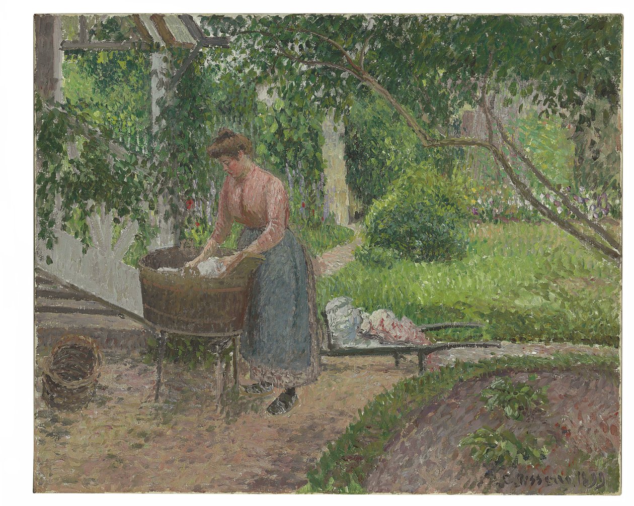 Eragny bahçesinde çamaşırcı kadın, 1899 by Camille Jacob Pissarro