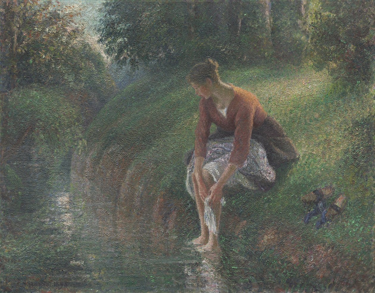 Derede Ayaklarını Yıkanan Kadın, 1894-95 by Camille Jacob Pissarro