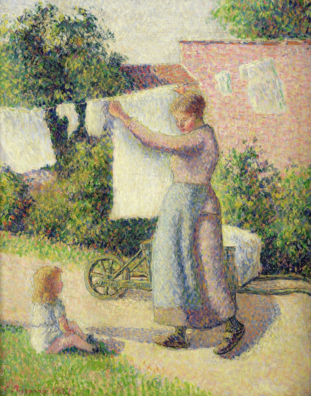 Woman Hanging up the Washing, 1887  by Camille Jacob Pissarro