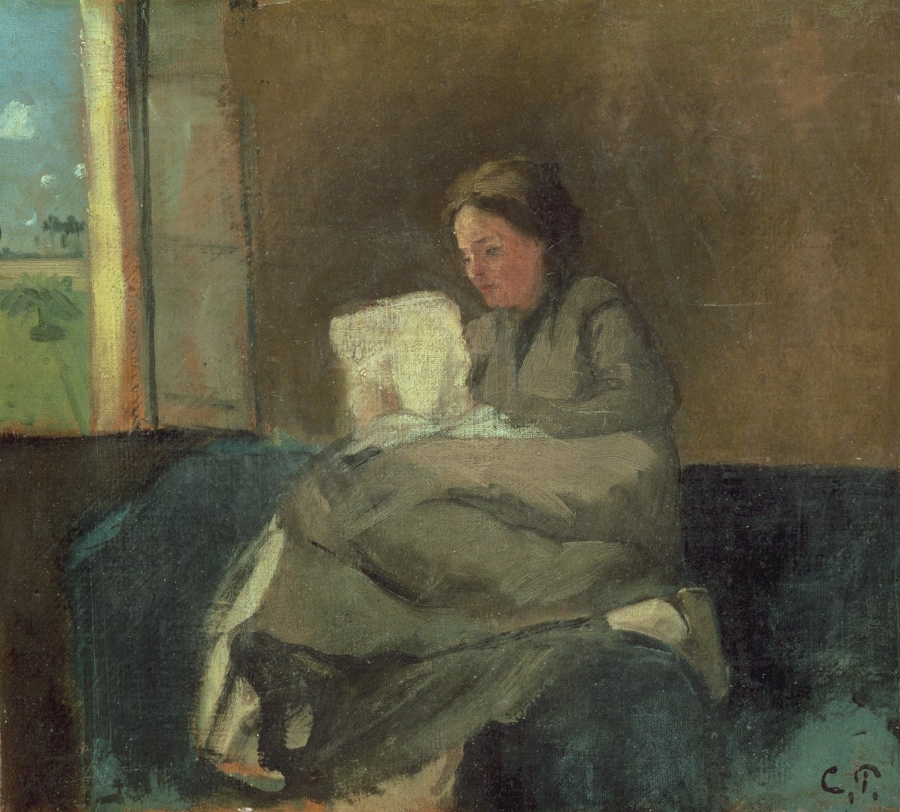 kadın okuma by Camille Jacob Pissarro