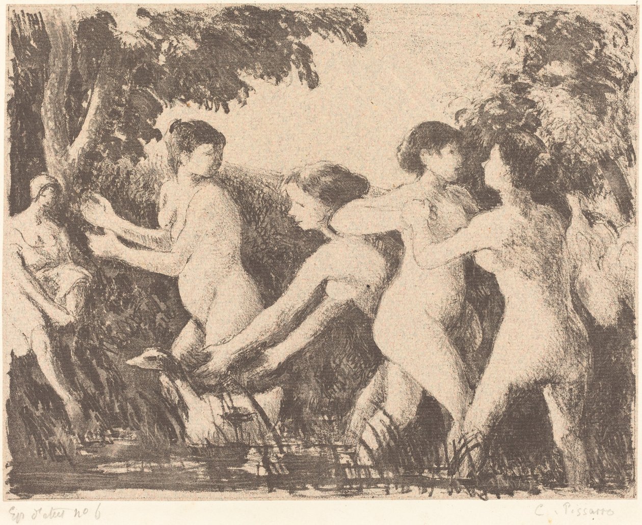 baigneuses şehvetli (Yıkananlar Güreşi) by Camille Pissarro
