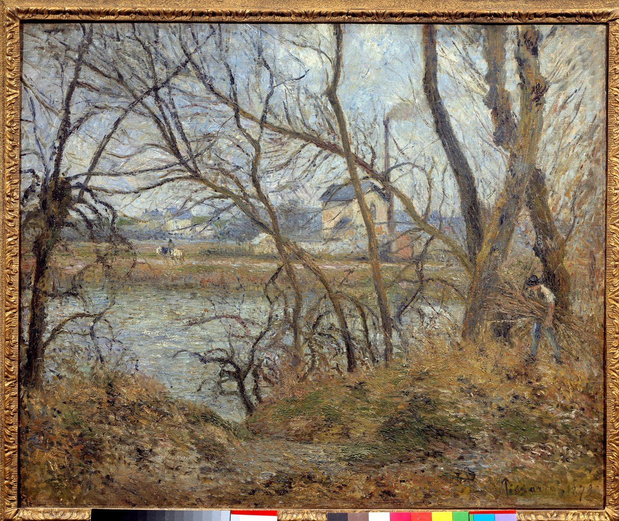 Oise kıyılarında, Pontoise yakınlarında, gri hava. Camille Pissarro