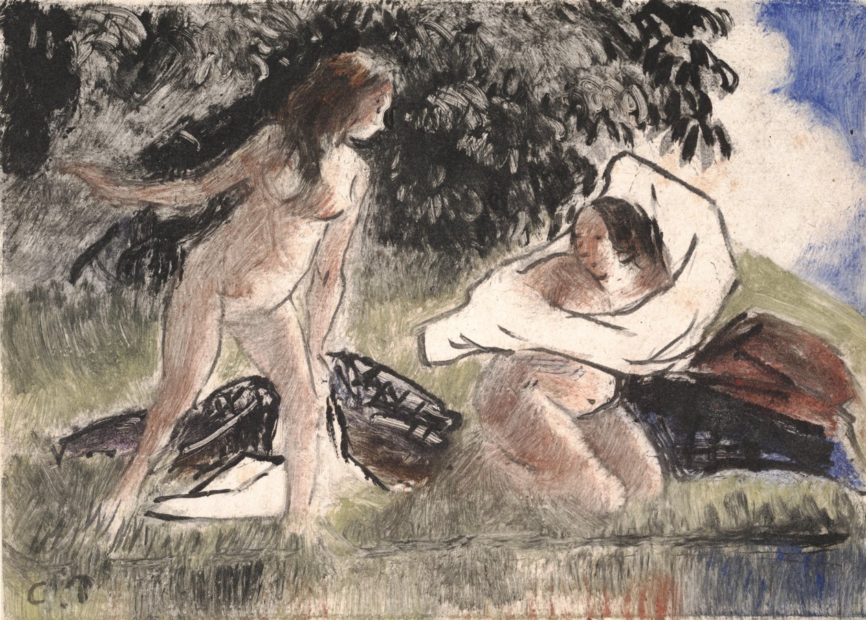 banyo yapanlar by Camille Jacob Pissarro
