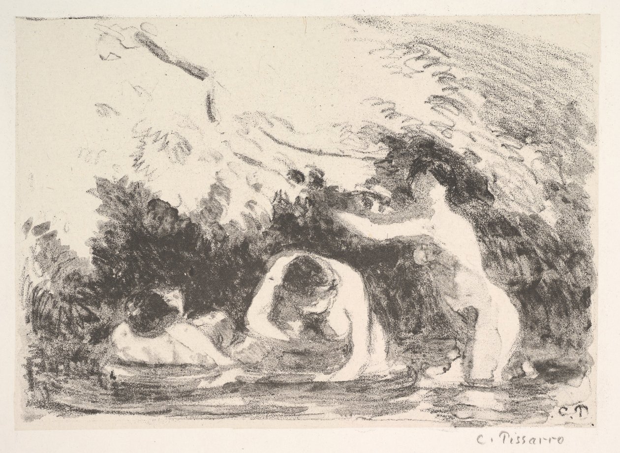 Ormanlık Bankaların Gölgesinde Yıkananlar, 1894. by Camille Jacob Pissarro