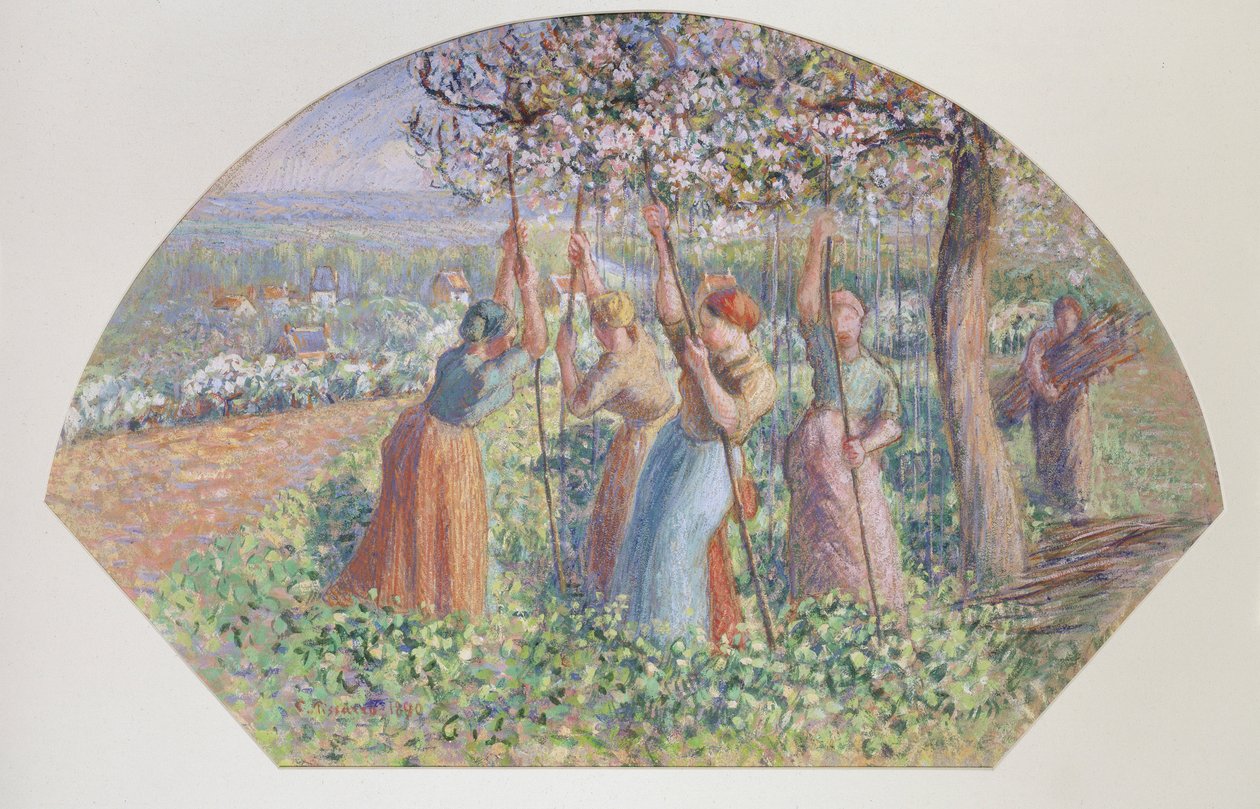 Bir hayran için tasarım: Bezelye kazıkları, 1890 by Camille Pissarro