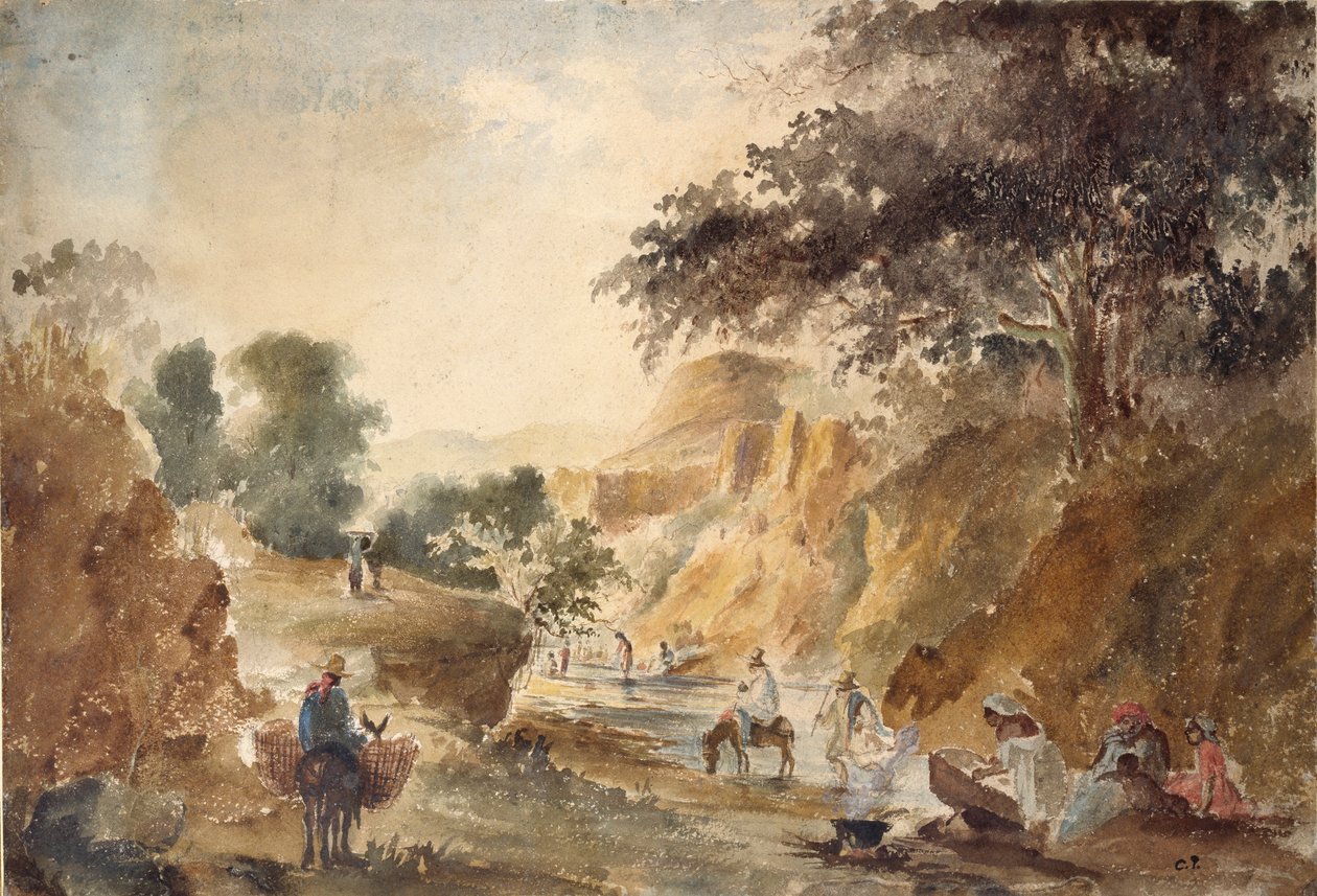 Nehir kenarında figürlü manzara, 1853-1854 by Camille Pissarro