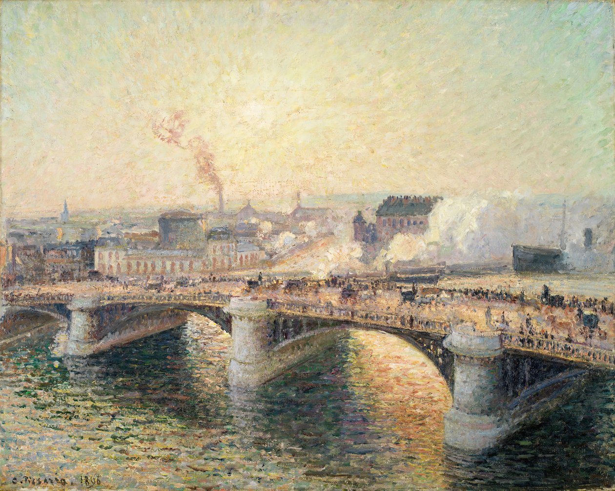 Le Pont Boieldieu, Rouen, Soleil Couchant [Gün Batımında Pont Boieldieu], 1896. by Camille Pissarro