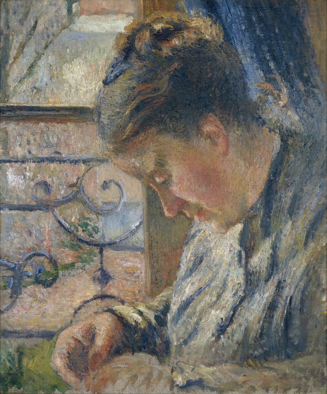 Mme Pissarro bir Pencerenin yanında dikiş dikiyor, c1877 by Camille Pissarro