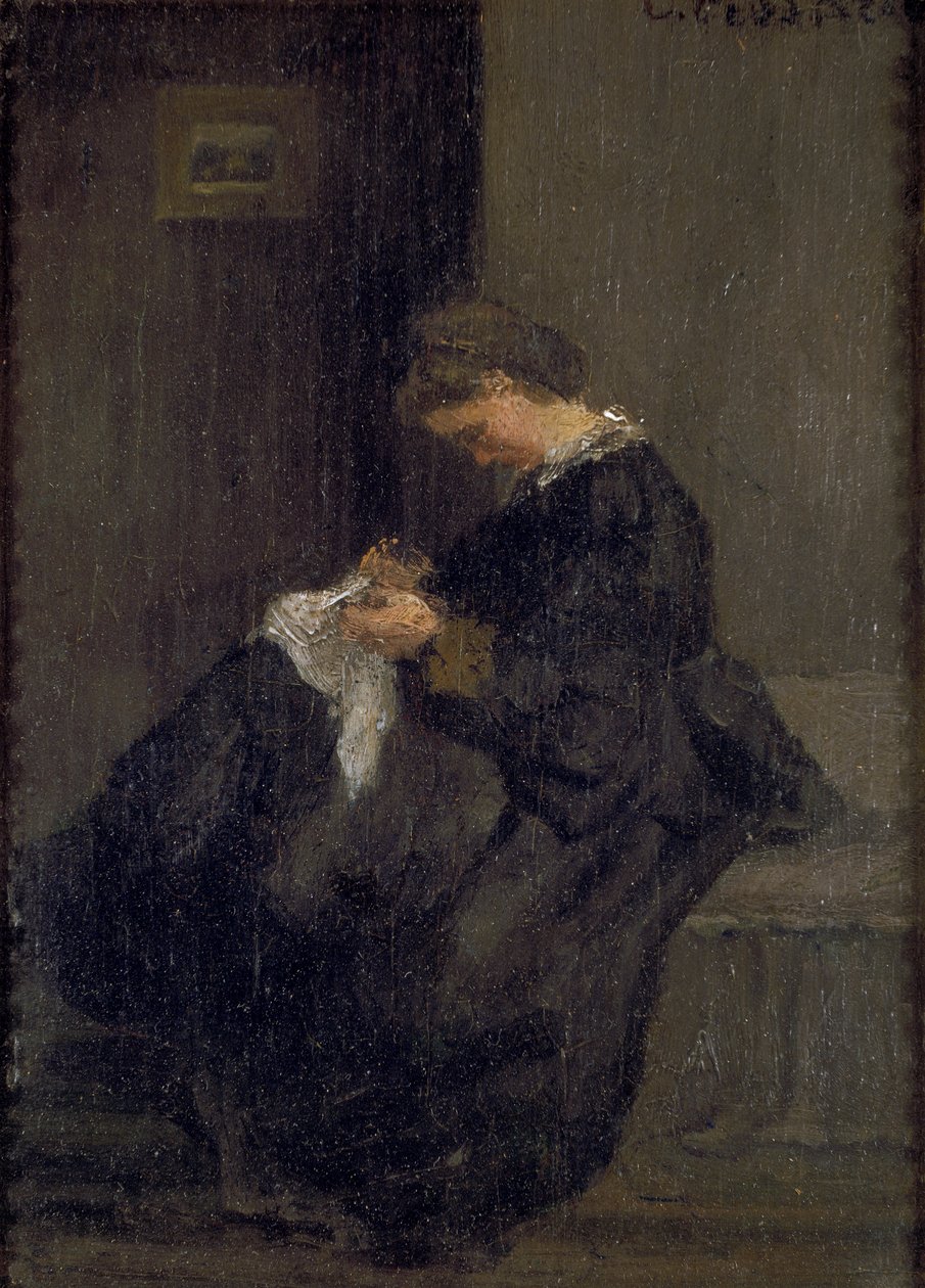 Madam Pissarro dikişi, c1860 by Camille Pissarro
