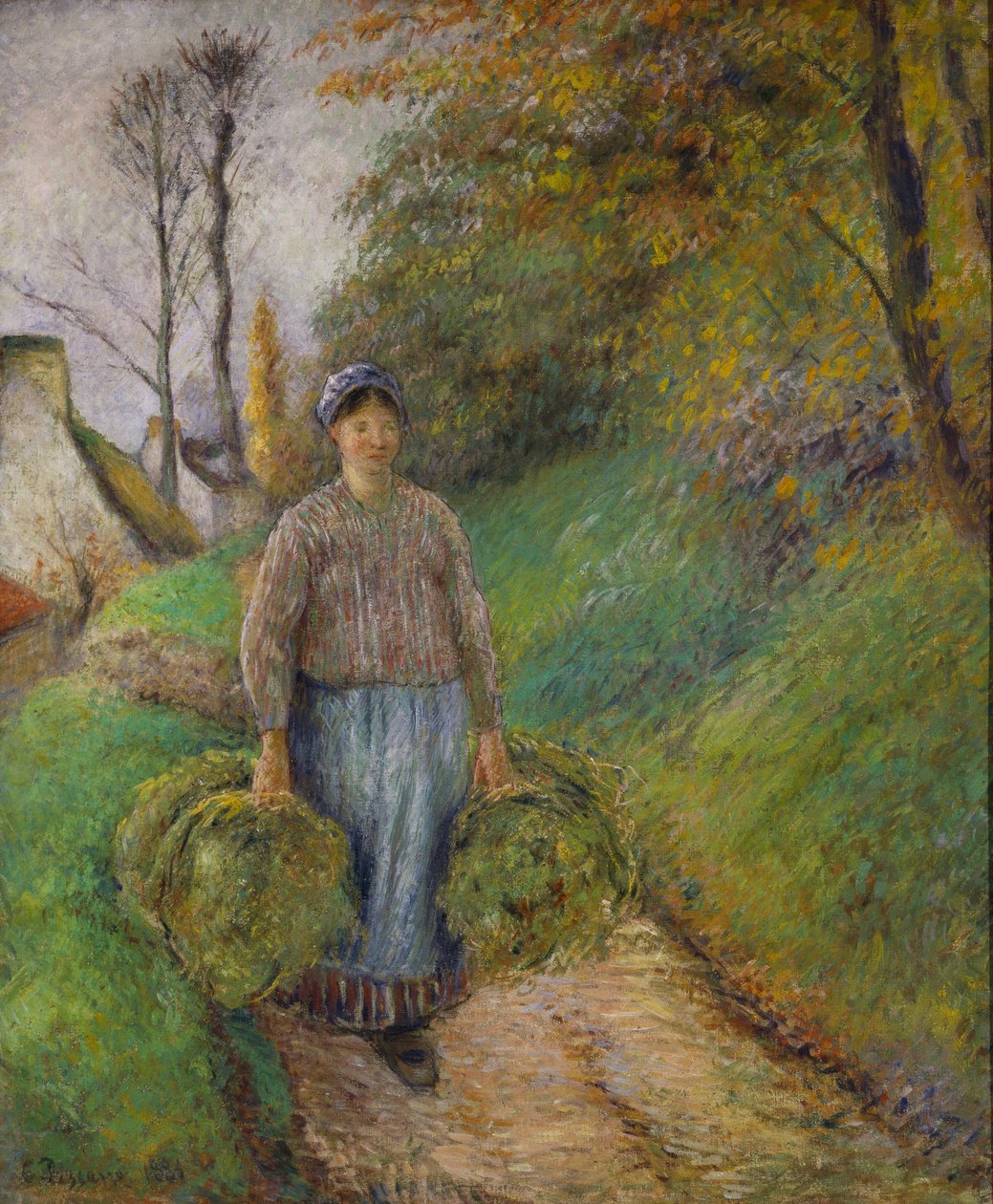 İki Demet Saman Taşıyan Köylü Kadın by Camille Jacob Pissarro