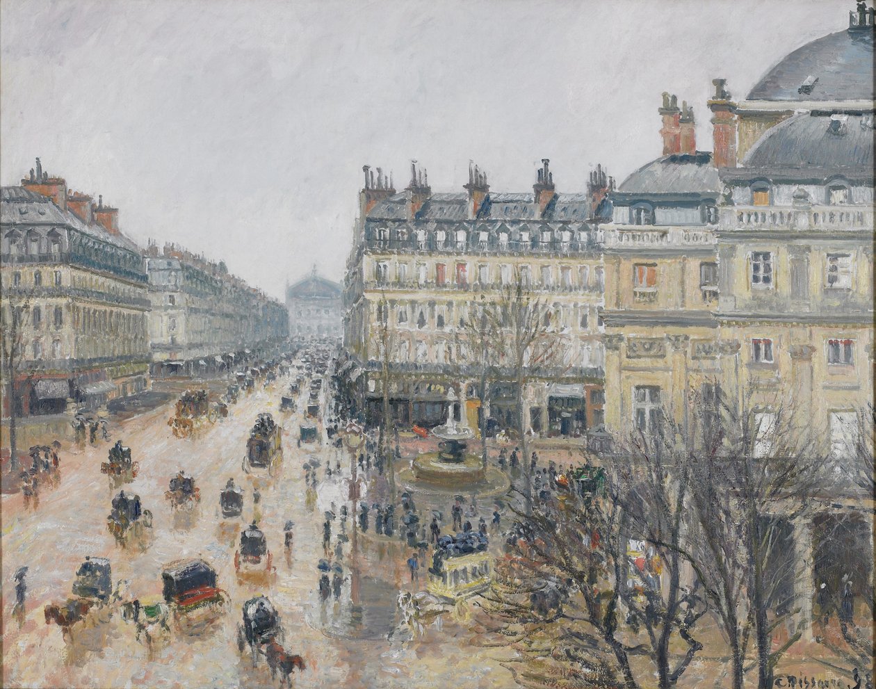 Fransız Tiyatro Meydanı, Paris: Yağmur by Camille Jacob Pissarro