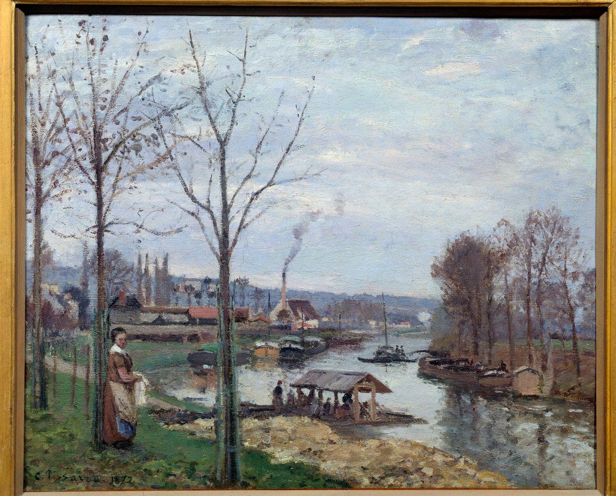 Port Marly (Port-Marly), Sen Nehri üzerindeki bir çamaşırhanenin çamaşırhane görünümü. Camille Pissarro