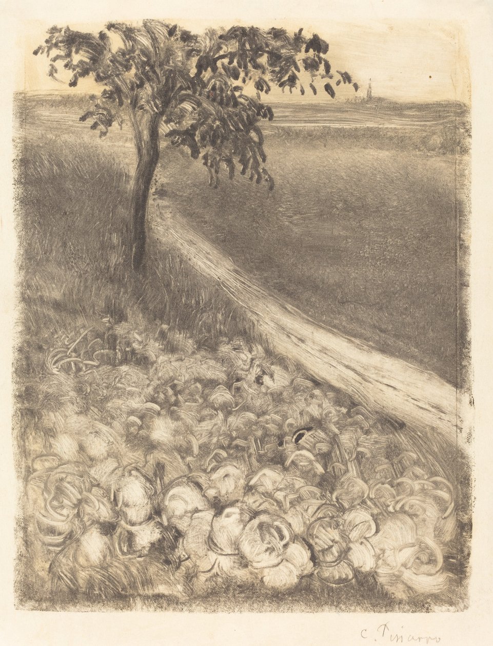Lahana Tarlasının Yanındaki Yol, c. 1880. by Camille Pissarro